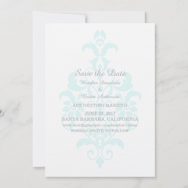 Invitación de anuncio de fecha de boda Aqua Subtle (Anverso)