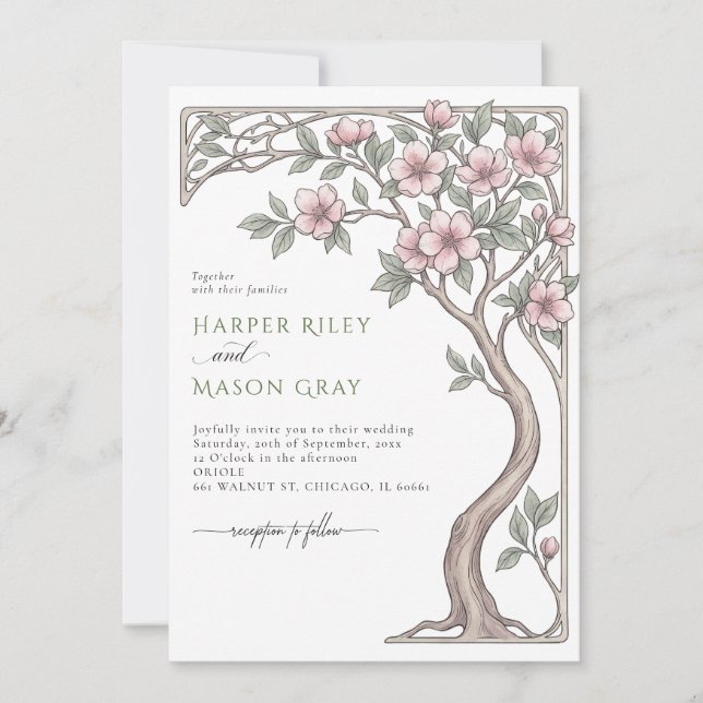 Invitación de Anuncio de Fecha de Boda con Árbol F (Anverso)
