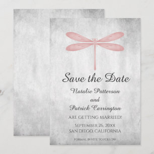 Invitación de anuncio de fecha de boda con libélul
