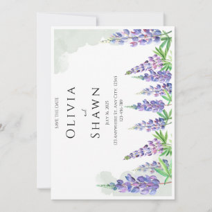 Invitación de anuncio de fecha de boda con lupino
