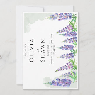 Invitación de anuncio de fecha de boda con lupino 