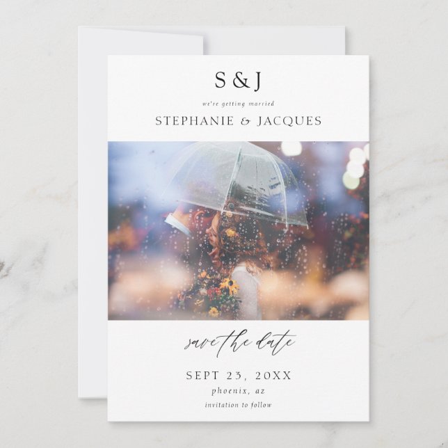 Invitación de anuncio de fecha de boda con monogra (Anverso)