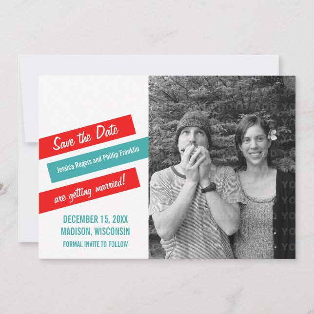 Invitación de Anuncio de Fecha de Boda Modern Slan (Anverso)