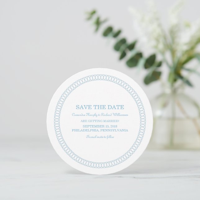 Invitación de Anuncio de Fecha de Boda Redonda Rod (Anverso de pie)