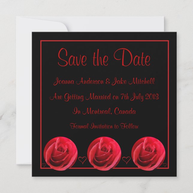 Invitación de Anuncio de Fecha de Boda Rosa Roja (Anverso)