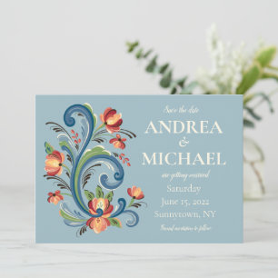 Invitación de Anuncio de Fecha de Boda Rosemaling