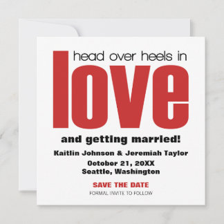 Invitación de anuncio de fecha de bodas Head Over 