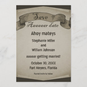 Invitación de anuncio de fecha de pirata, marrón