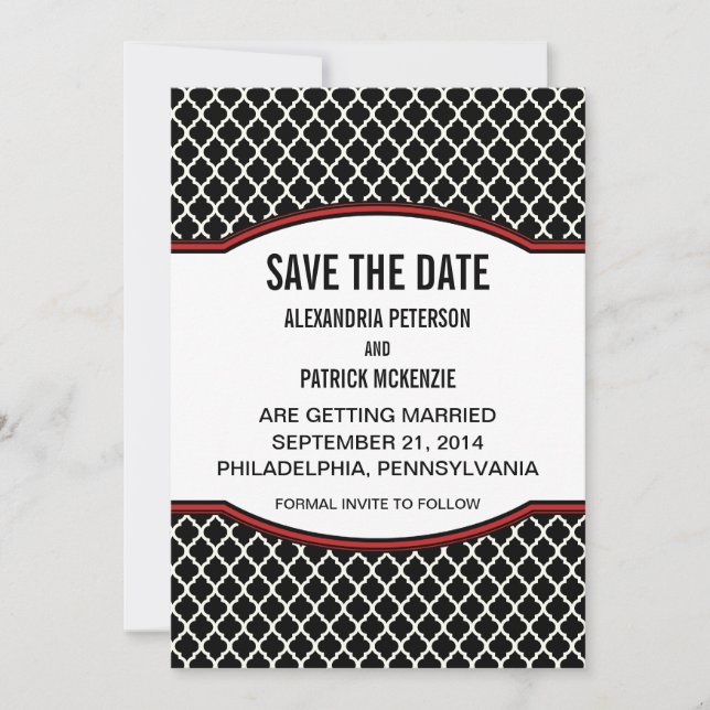 Invitación de Anuncio de Fecha de Rojo Elegante Cu (Anverso)