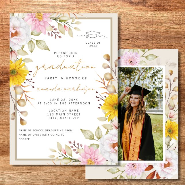 Invitación de Anuncio de Graduación Floral de Prim (Subido por el creador)
