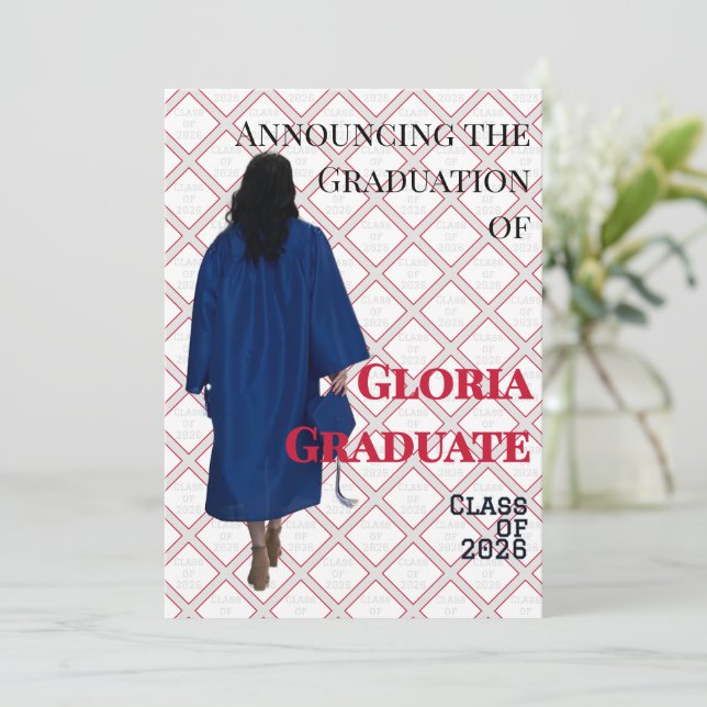 Invitación de Anuncio de Graduación Rojo y Blanco (Anverso de pie)