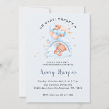 Invitación de Anuncio de Nacimiento de Osito Lindo