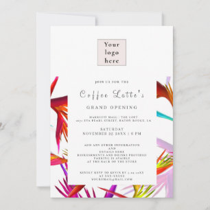 Invitación de apertura de negocio de estilo tropic