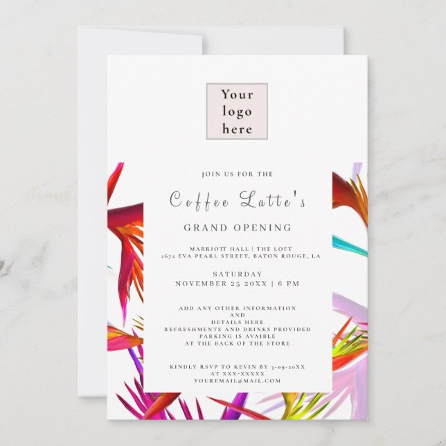 Invitación de apertura de negocio de estilo tropic (Anverso)