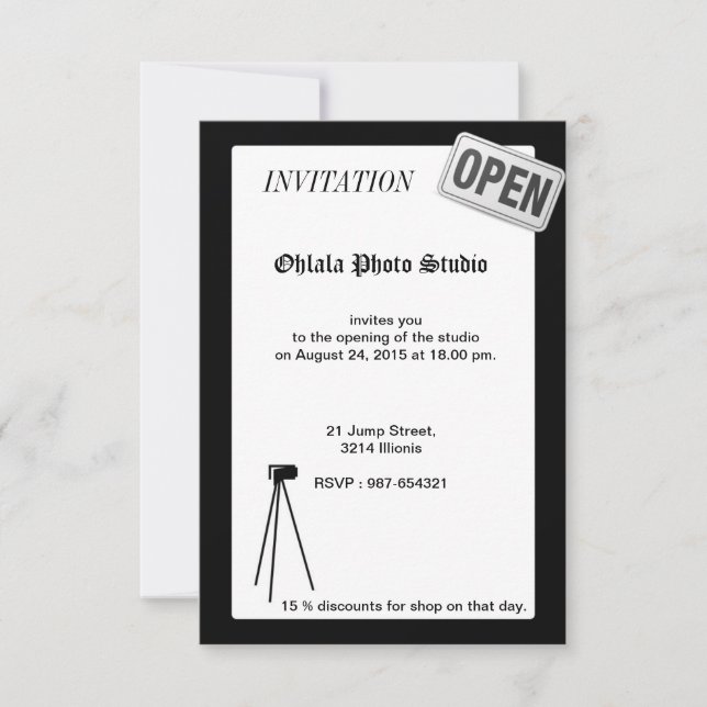 Invitación de apertura de Photo Studio (Anverso)