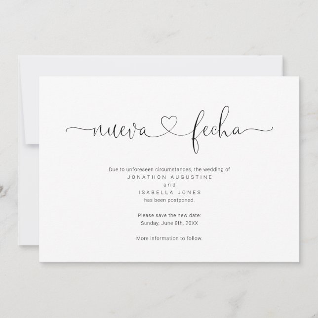 Invitación de aplazamiento de Boda español (Anverso)
