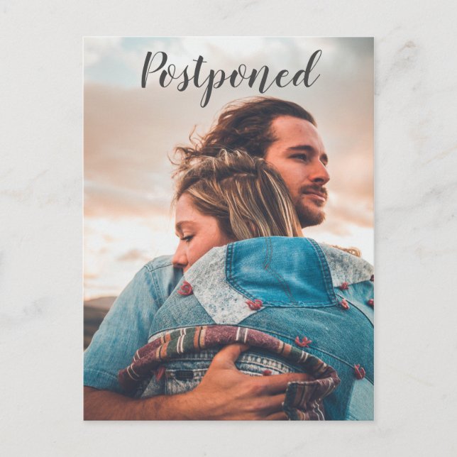 Invitación de aplazamiento de Boda fotográfico (Anverso)