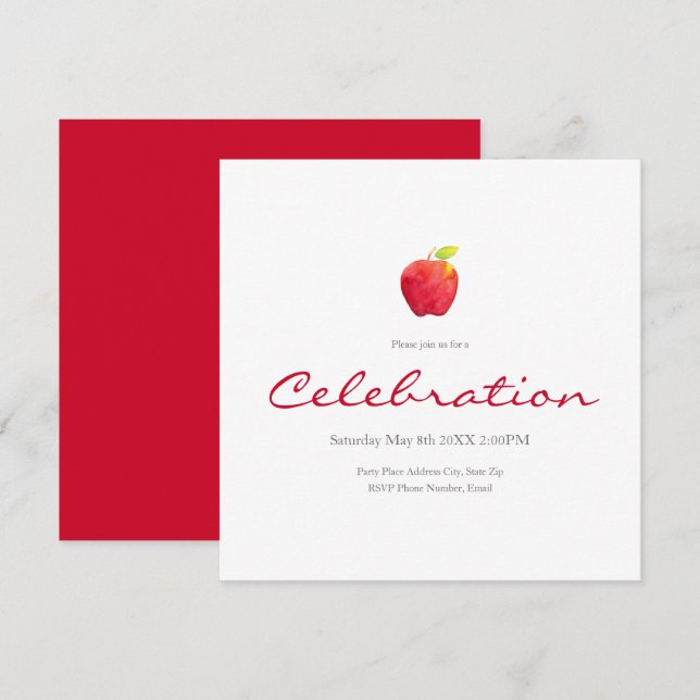 Invitación de Apple de color de agua (Anverso / Reverso)