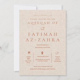 Invitación de Aqeeqah islámica con textura de lino