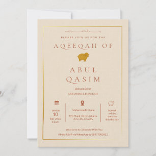 Invitación de Aqeeqah islámica de lujo dorada beig
