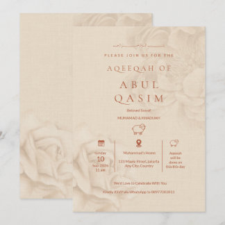 Invitación de Aqeeqah Islámica Floral Beige de Luj