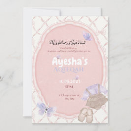 Invitación de Aqeeqah para bebé niña con tonos ros