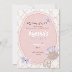 Invitación de Aqeeqah para bebé niña con tonos ros