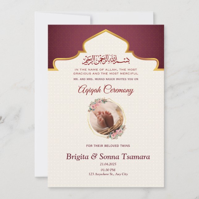 invitación de aqeeqah para gemelos  (Anverso)