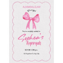 Invitación de Aqiqah con lazo rosa