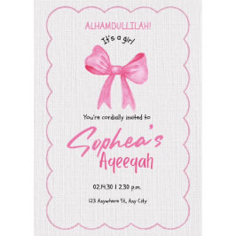 Invitación de Aqiqah con lazo rosa