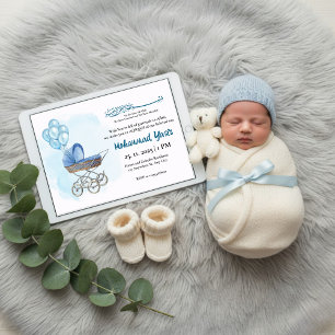 invitación de aqiqah de globo de cochecito azul pa