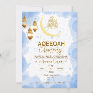 Invitación de Aqiqah para bebé niño con creciente 