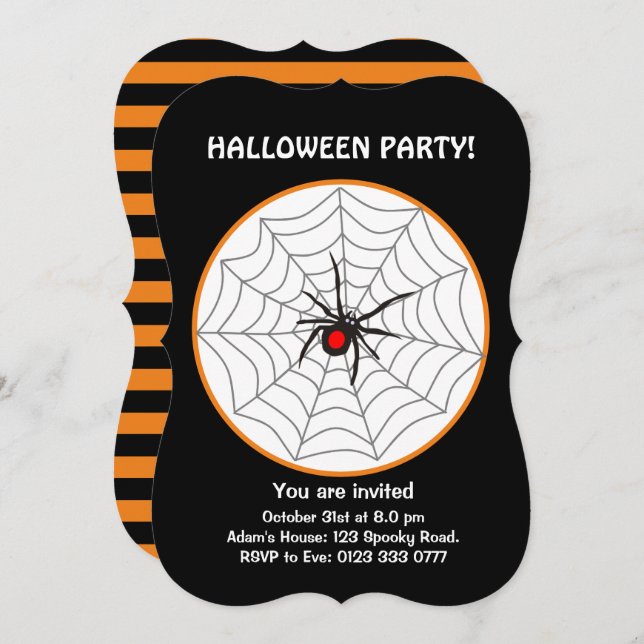 Invitación de araña de viuda negra de Halloween (Anverso / Reverso)