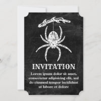 Invitación de araña gótica colgando de una rama