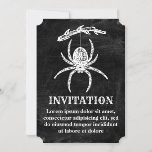 Invitación de araña gótica colgando de una rama