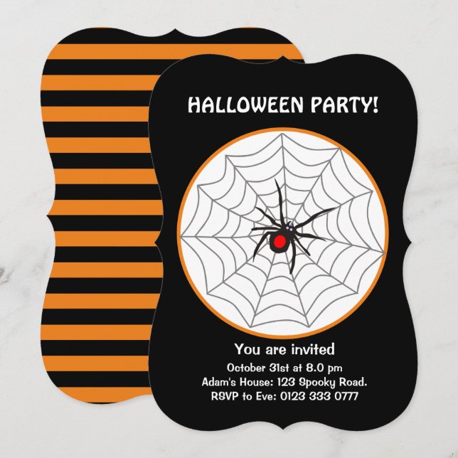 Invitación de araña viuda negra de Halloween (Anverso / Reverso)