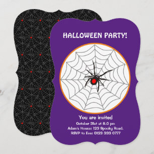Invitación de araña viuda negra de Halloween en pú