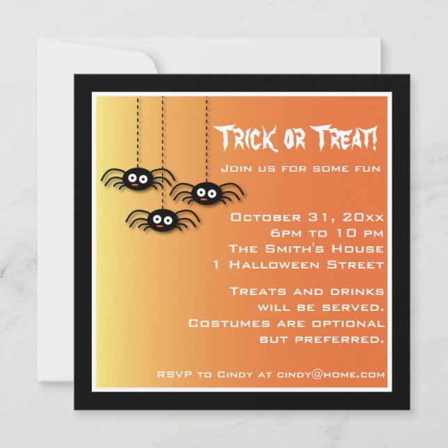 Invitación de arañas de Halloween (Anverso)