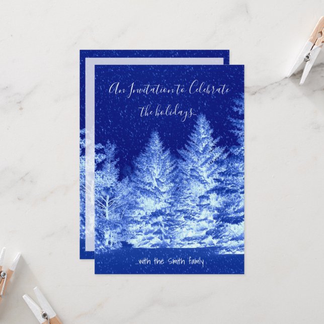 Invitación de árbol de Navidad azul neón (Anverso/Reverso In Situ)