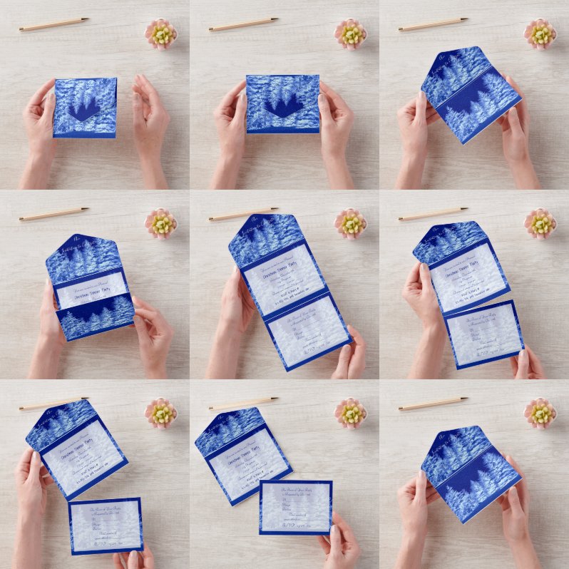 Invitación de árbol de Navidad azul neón