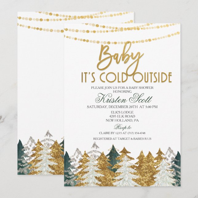 Invitación de árbol de Navidad con brillo para bab (Anverso / Reverso)