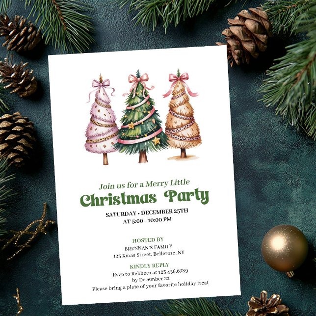 Invitación de árbol de Navidad con estampado de le (Designer leopard print Christmas tree invitation)
