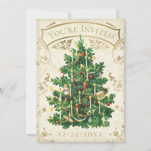 Invitación de árbol de Navidad vintage
