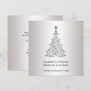 Invitación de árbol de vacaciones negro y plateado