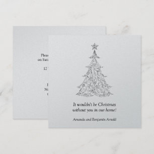 Invitación de árbol de vacaciones negro y plateado