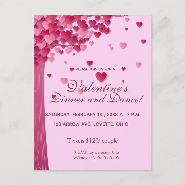 Invitación de árbol editable de corazones (Anverso)