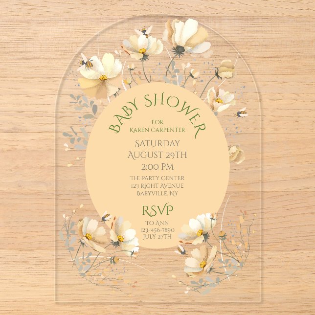 Invitación de Arco Acrílico para Baby Shower Bee's (Anverso)