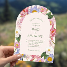 Invitación de arco de boda con flores silvestres
