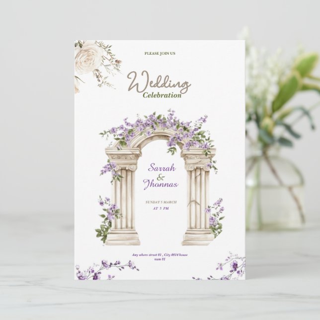 invitación de arco de boda floral beige minimalist (Anverso de pie)