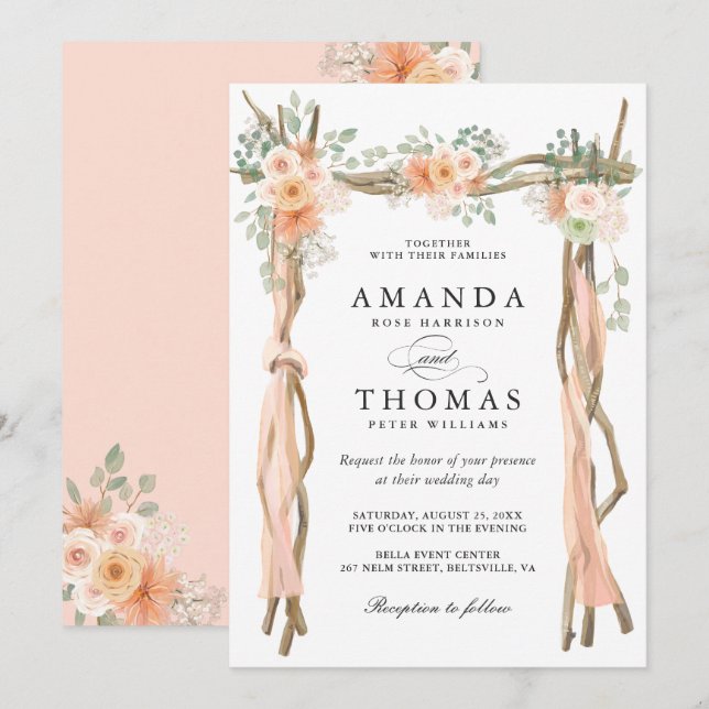 Invitación de Arco de Boda Floral Rubor (Anverso / Reverso)